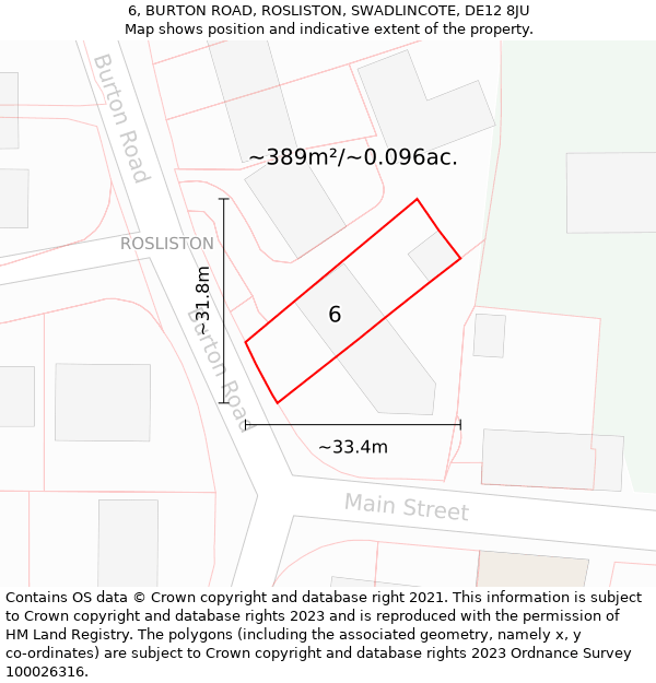 6, BURTON ROAD, ROSLISTON, SWADLINCOTE, DE12 8JU: Plot and title map