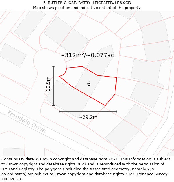6, BUTLER CLOSE, RATBY, LEICESTER, LE6 0GD: Plot and title map
