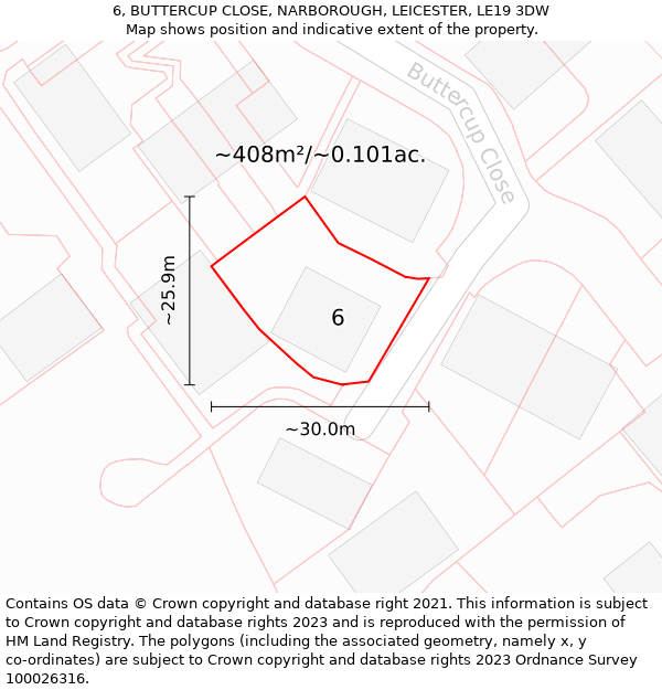 6, BUTTERCUP CLOSE, NARBOROUGH, LEICESTER, LE19 3DW: Plot and title map