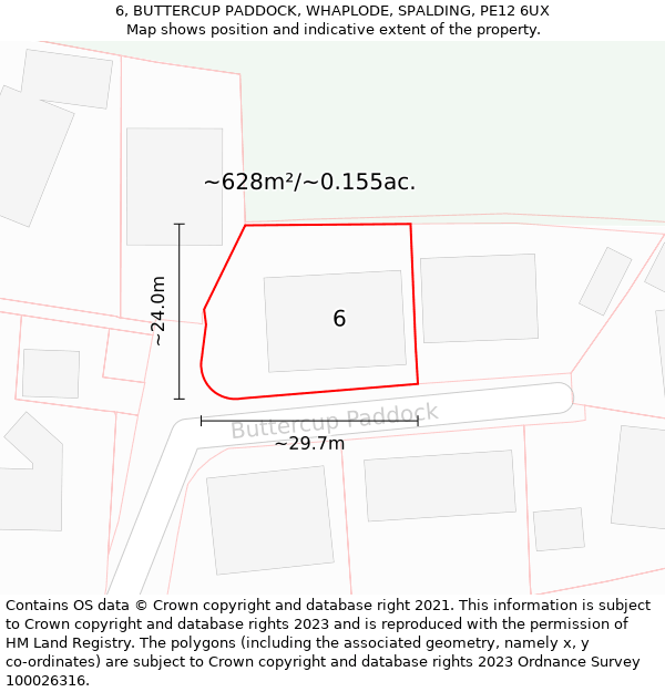 6, BUTTERCUP PADDOCK, WHAPLODE, SPALDING, PE12 6UX: Plot and title map