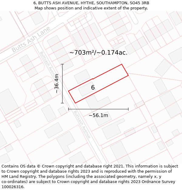 6, BUTTS ASH AVENUE, HYTHE, SOUTHAMPTON, SO45 3RB: Plot and title map