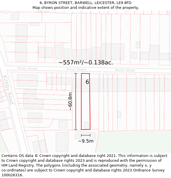 6, BYRON STREET, BARWELL, LEICESTER, LE9 8FD: Plot and title map