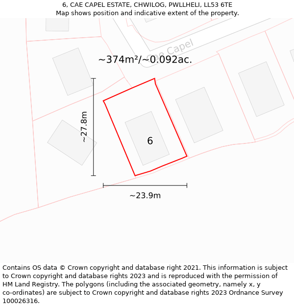 6, CAE CAPEL ESTATE, CHWILOG, PWLLHELI, LL53 6TE: Plot and title map