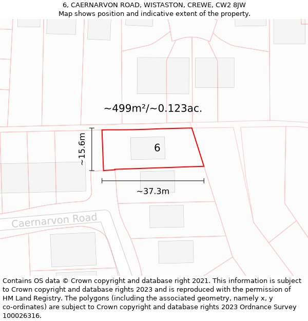 6, CAERNARVON ROAD, WISTASTON, CREWE, CW2 8JW: Plot and title map