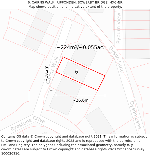 6, CAIRNS WALK, RIPPONDEN, SOWERBY BRIDGE, HX6 4JR: Plot and title map