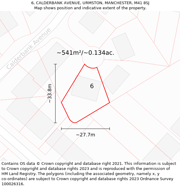 6, CALDERBANK AVENUE, URMSTON, MANCHESTER, M41 8SJ: Plot and title map