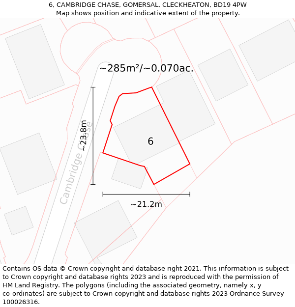 6, CAMBRIDGE CHASE, GOMERSAL, CLECKHEATON, BD19 4PW: Plot and title map