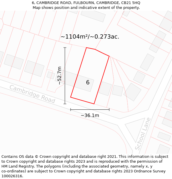 6, CAMBRIDGE ROAD, FULBOURN, CAMBRIDGE, CB21 5HQ: Plot and title map