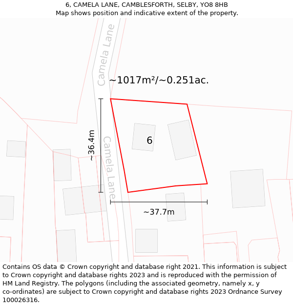 6, CAMELA LANE, CAMBLESFORTH, SELBY, YO8 8HB: Plot and title map