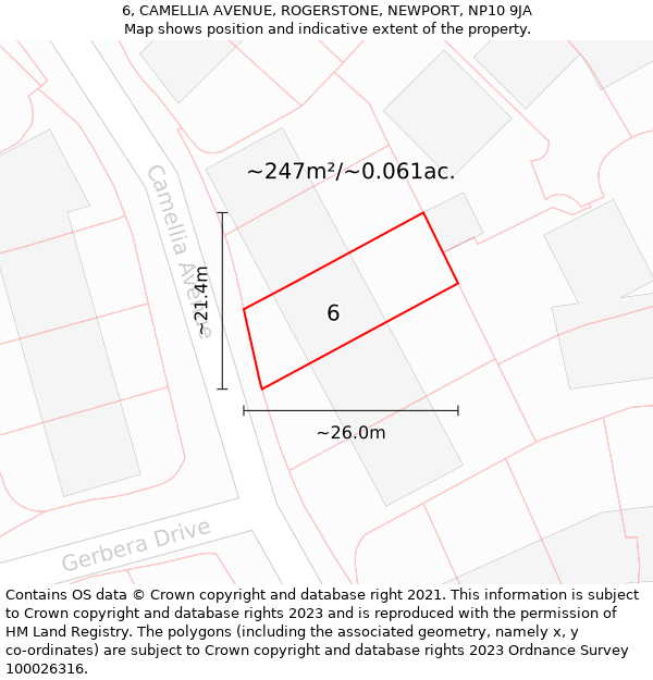 6, CAMELLIA AVENUE, ROGERSTONE, NEWPORT, NP10 9JA: Plot and title map