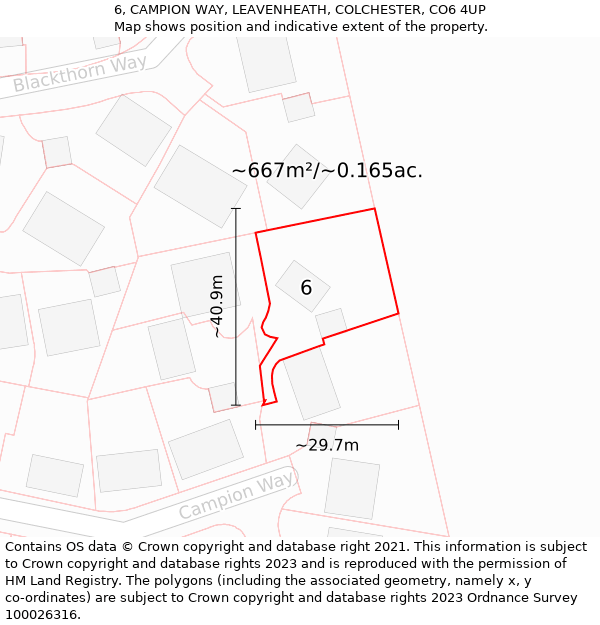 6, CAMPION WAY, LEAVENHEATH, COLCHESTER, CO6 4UP: Plot and title map