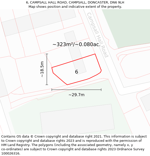 6, CAMPSALL HALL ROAD, CAMPSALL, DONCASTER, DN6 9LH: Plot and title map