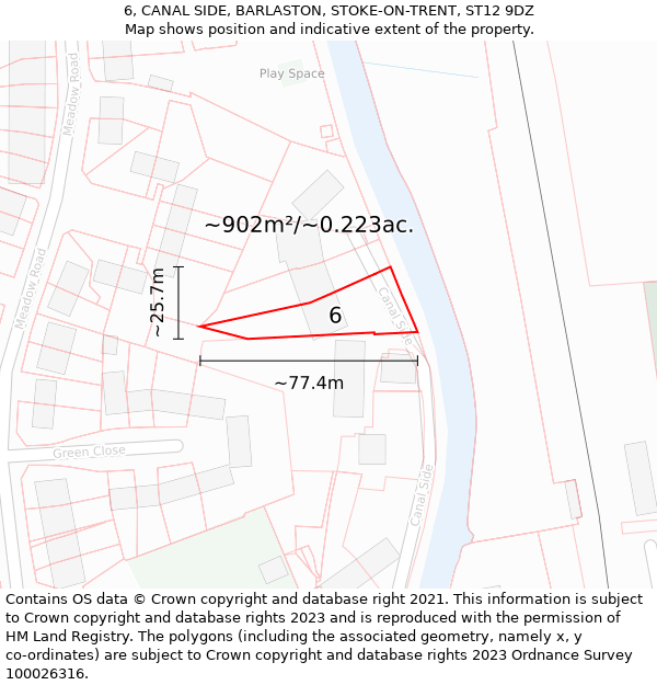 6, CANAL SIDE, BARLASTON, STOKE-ON-TRENT, ST12 9DZ: Plot and title map