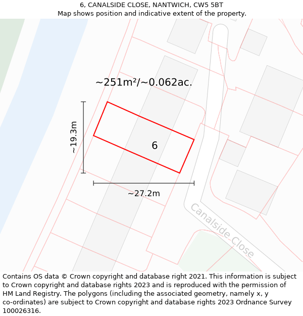 6, CANALSIDE CLOSE, NANTWICH, CW5 5BT: Plot and title map