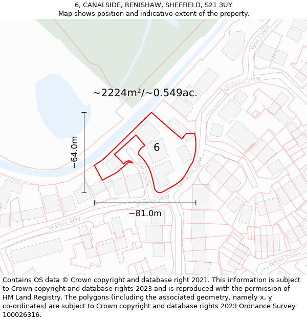 6, CANALSIDE, RENISHAW, SHEFFIELD, S21 3UY: Plot and title map