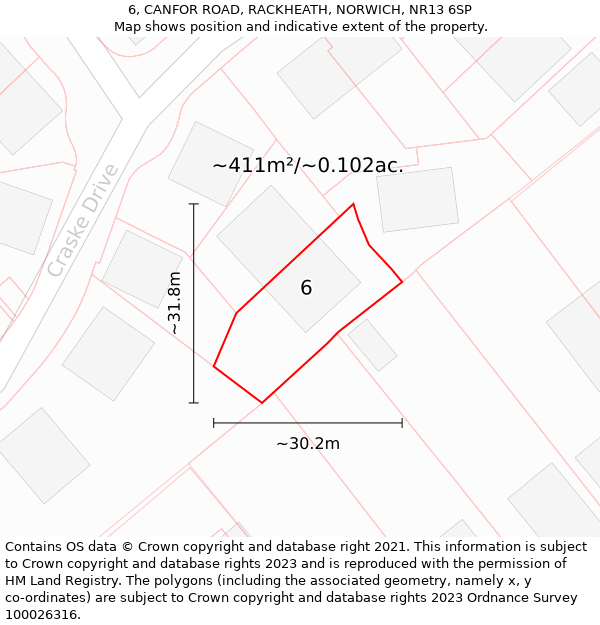 6, CANFOR ROAD, RACKHEATH, NORWICH, NR13 6SP: Plot and title map