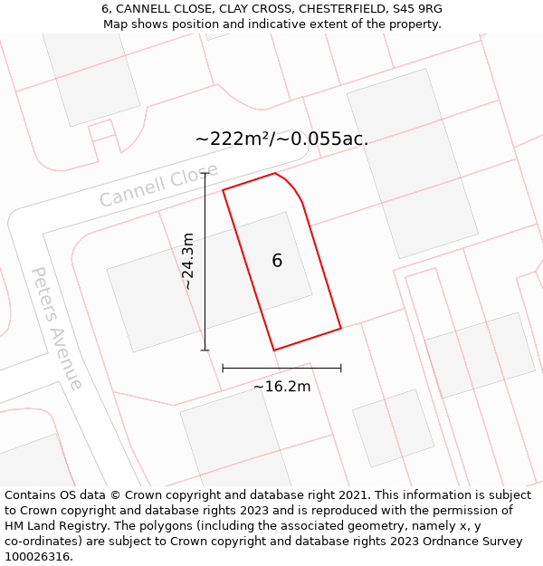 6, CANNELL CLOSE, CLAY CROSS, CHESTERFIELD, S45 9RG: Plot and title map