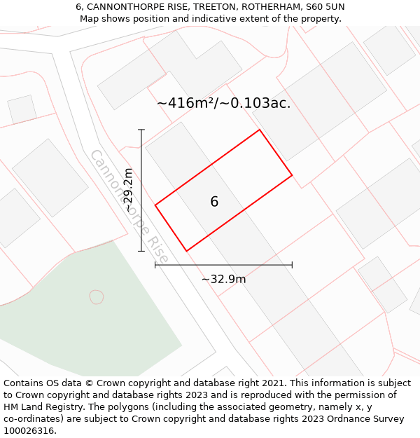 6, CANNONTHORPE RISE, TREETON, ROTHERHAM, S60 5UN: Plot and title map