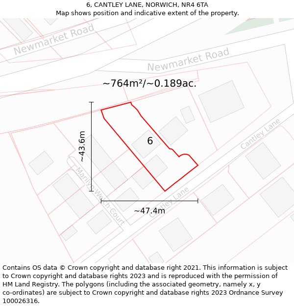 6, CANTLEY LANE, NORWICH, NR4 6TA: Plot and title map