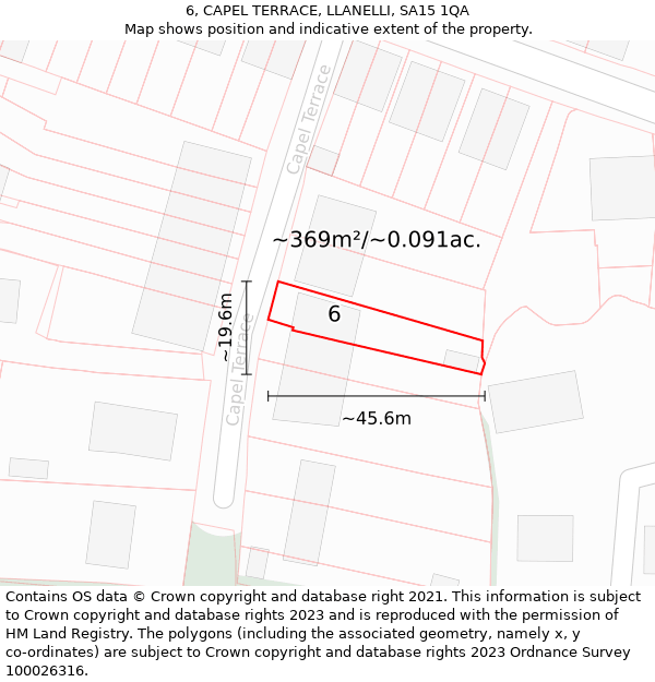 6, CAPEL TERRACE, LLANELLI, SA15 1QA: Plot and title map