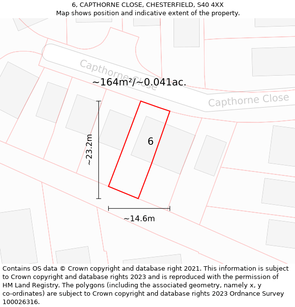 6, CAPTHORNE CLOSE, CHESTERFIELD, S40 4XX: Plot and title map