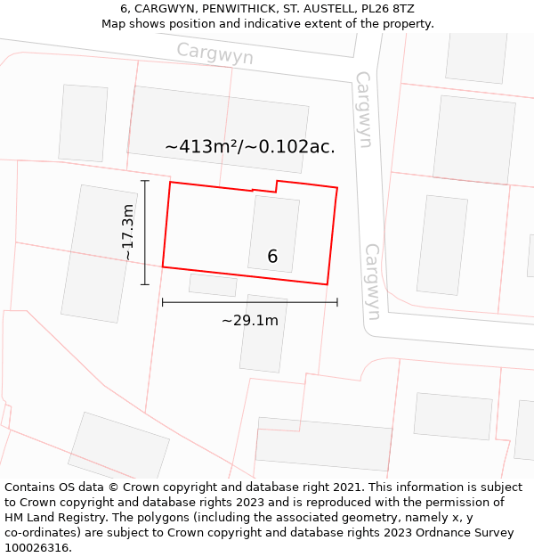 6, CARGWYN, PENWITHICK, ST. AUSTELL, PL26 8TZ: Plot and title map