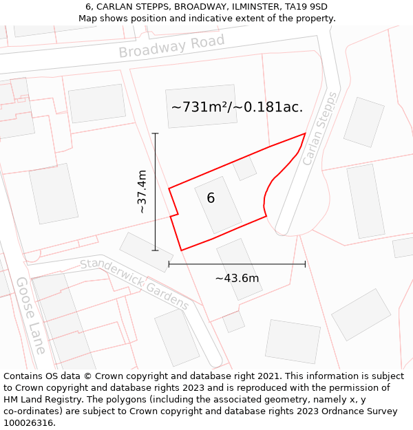 6, CARLAN STEPPS, BROADWAY, ILMINSTER, TA19 9SD: Plot and title map