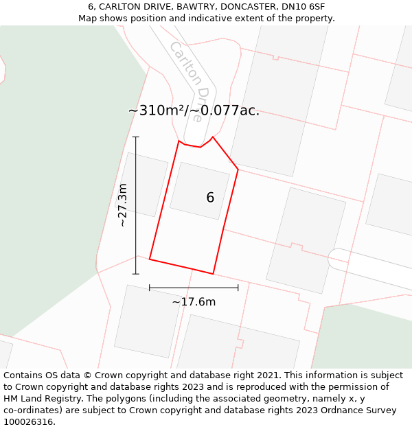 6, CARLTON DRIVE, BAWTRY, DONCASTER, DN10 6SF: Plot and title map