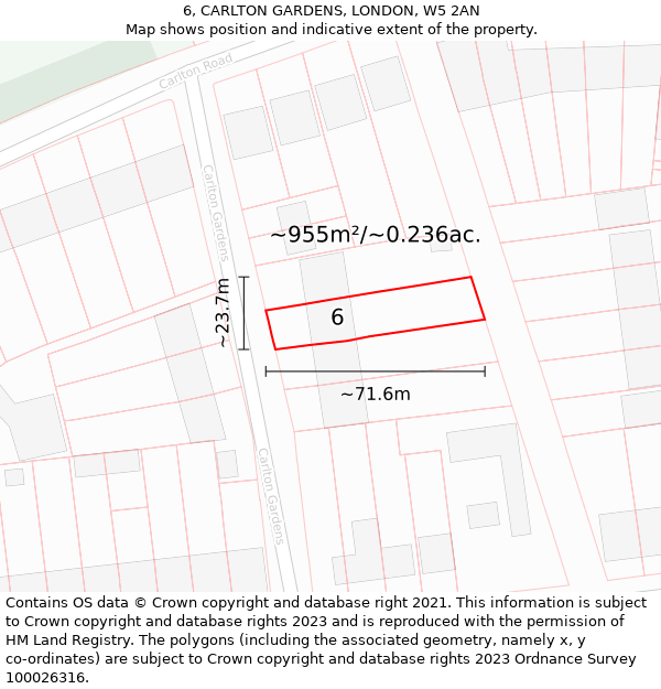 6, CARLTON GARDENS, LONDON, W5 2AN: Plot and title map