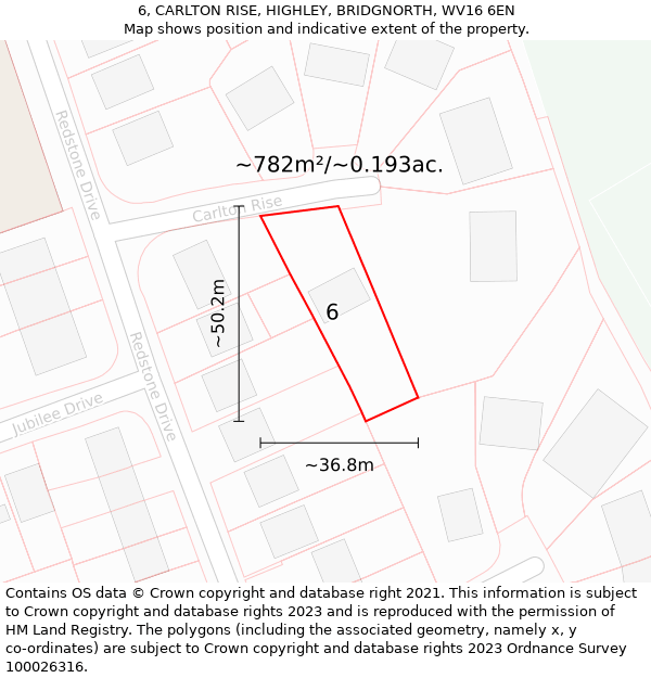 6, CARLTON RISE, HIGHLEY, BRIDGNORTH, WV16 6EN: Plot and title map