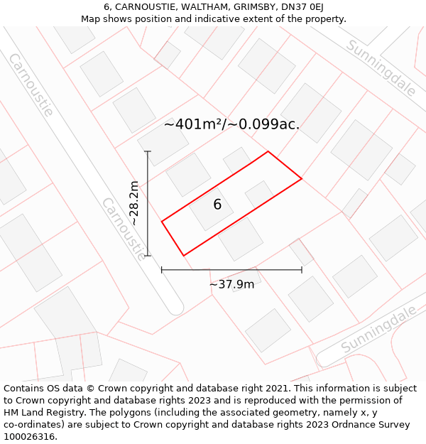 6, CARNOUSTIE, WALTHAM, GRIMSBY, DN37 0EJ: Plot and title map