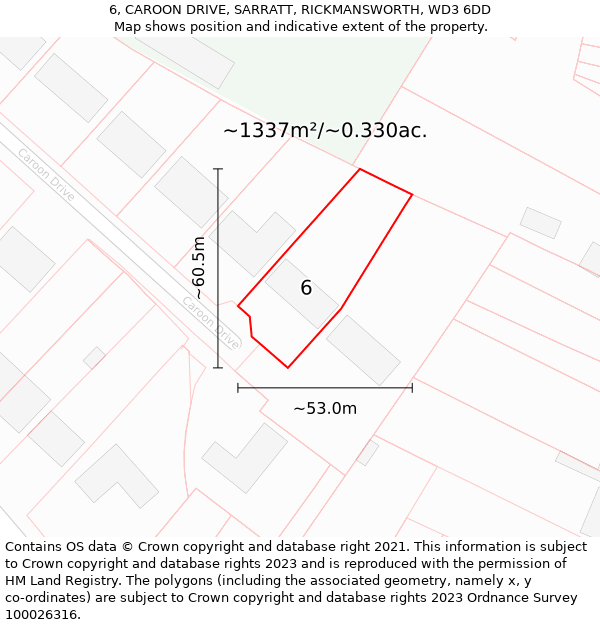 6, CAROON DRIVE, SARRATT, RICKMANSWORTH, WD3 6DD: Plot and title map