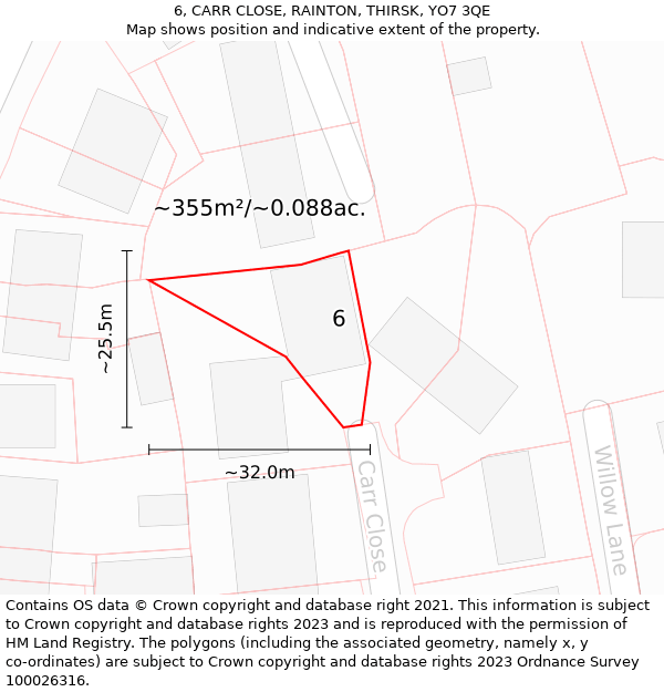 6, CARR CLOSE, RAINTON, THIRSK, YO7 3QE: Plot and title map