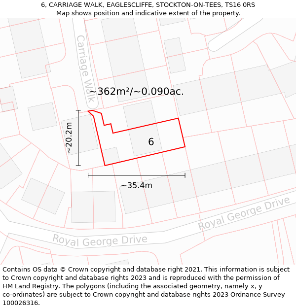 6, CARRIAGE WALK, EAGLESCLIFFE, STOCKTON-ON-TEES, TS16 0RS: Plot and title map