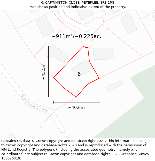 6, CARTINGTON CLOSE, PETERLEE, SR8 1PG: Plot and title map