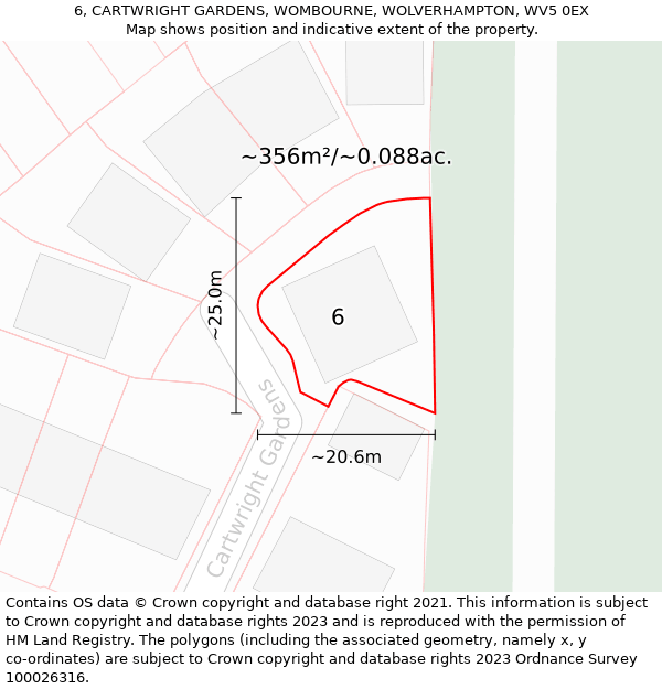 6, CARTWRIGHT GARDENS, WOMBOURNE, WOLVERHAMPTON, WV5 0EX: Plot and title map