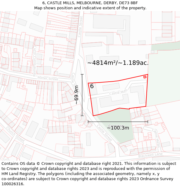 6, CASTLE MILLS, MELBOURNE, DERBY, DE73 8BF: Plot and title map