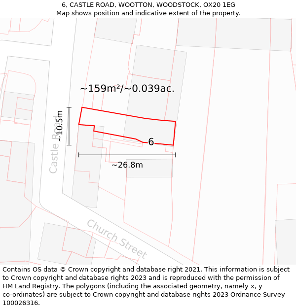 6, CASTLE ROAD, WOOTTON, WOODSTOCK, OX20 1EG: Plot and title map