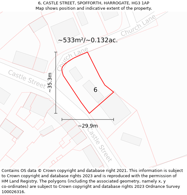 6, CASTLE STREET, SPOFFORTH, HARROGATE, HG3 1AP: Plot and title map