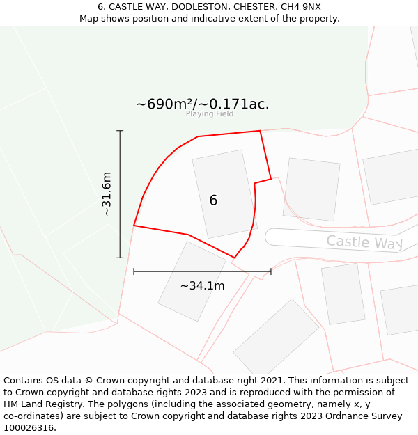 6, CASTLE WAY, DODLESTON, CHESTER, CH4 9NX: Plot and title map