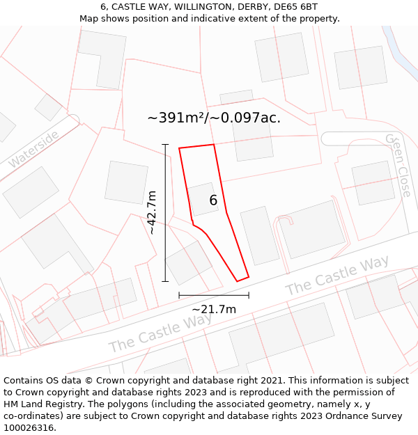 6, CASTLE WAY, WILLINGTON, DERBY, DE65 6BT: Plot and title map