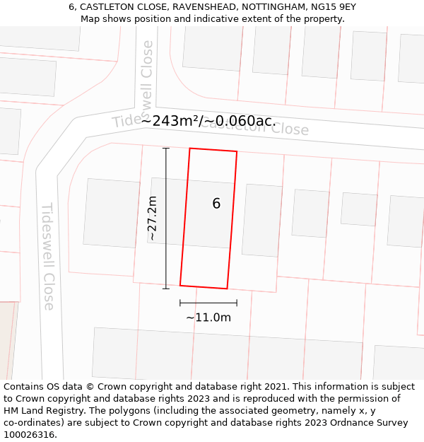 6, CASTLETON CLOSE, RAVENSHEAD, NOTTINGHAM, NG15 9EY: Plot and title map