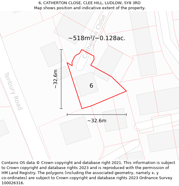 6, CATHERTON CLOSE, CLEE HILL, LUDLOW, SY8 3RD: Plot and title map