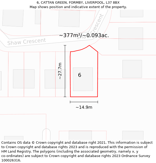 6, CATTAN GREEN, FORMBY, LIVERPOOL, L37 8BX: Plot and title map