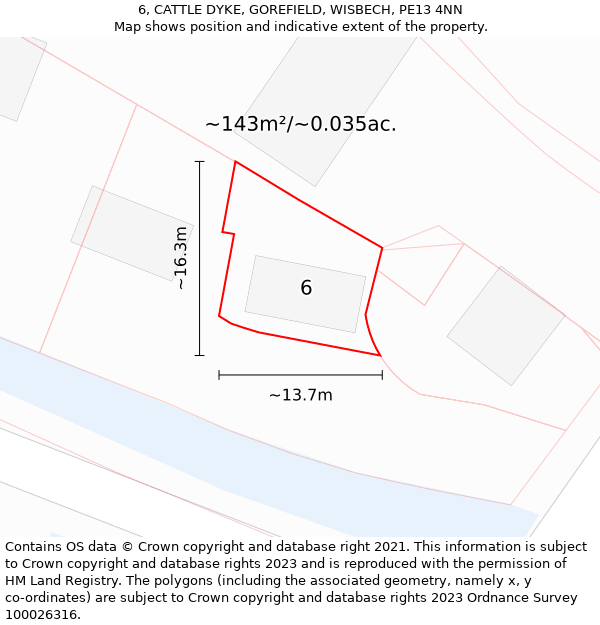 6, CATTLE DYKE, GOREFIELD, WISBECH, PE13 4NN: Plot and title map