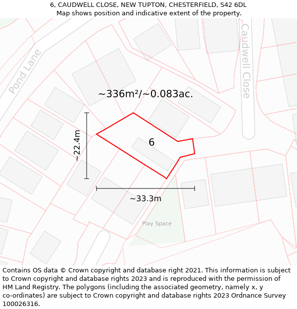6, CAUDWELL CLOSE, NEW TUPTON, CHESTERFIELD, S42 6DL: Plot and title map