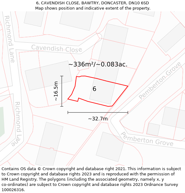 6, CAVENDISH CLOSE, BAWTRY, DONCASTER, DN10 6SD: Plot and title map