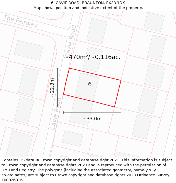 6, CAVIE ROAD, BRAUNTON, EX33 1DX: Plot and title map