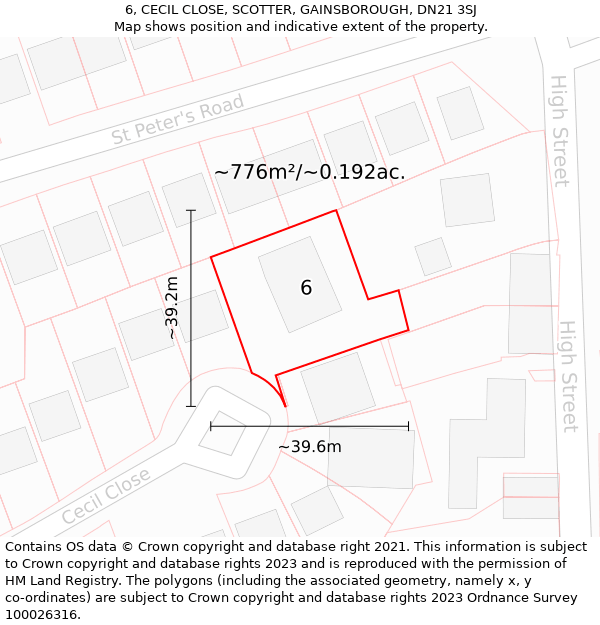 6, CECIL CLOSE, SCOTTER, GAINSBOROUGH, DN21 3SJ: Plot and title map