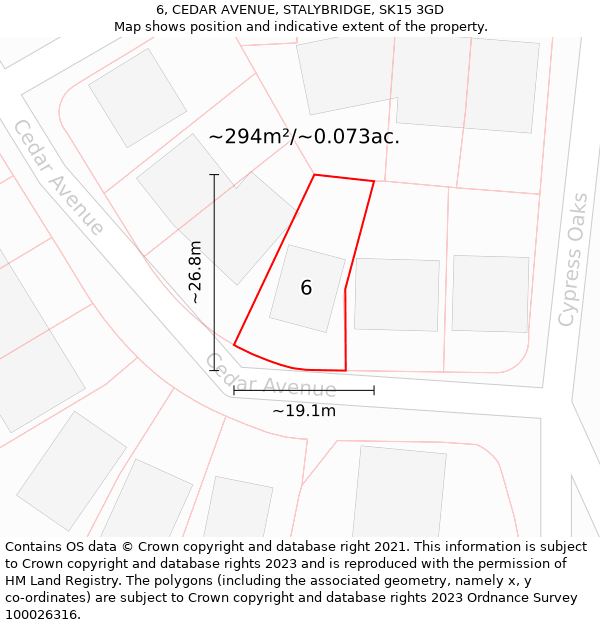 6, CEDAR AVENUE, STALYBRIDGE, SK15 3GD: Plot and title map